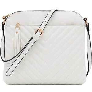 NWOT White Quilted Tassel Crossbody Bag